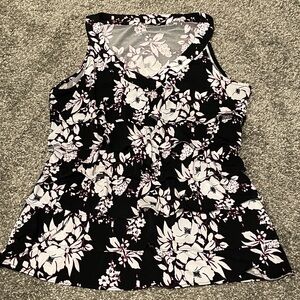 CLEO Floral Sleeveless Women's Top with Ruffles Black, White and Pink